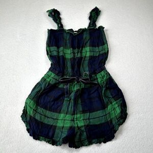 Aerie Pajama‎ Sleepwear Romper Womens Small Green & Blue Plaid with Pockets NWT